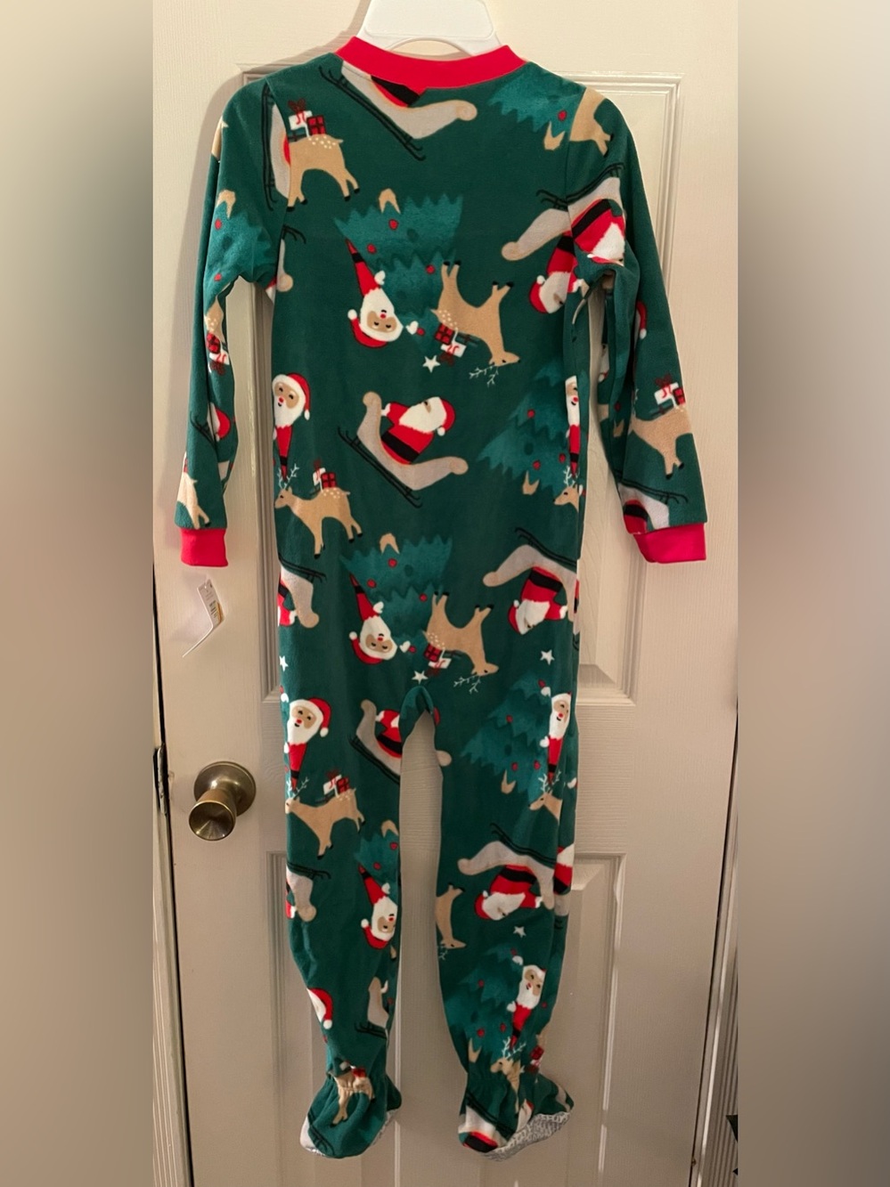 Kids Holiday Santa Reindeer One-Piece Pajamas - Green Carters Size 6 NWT